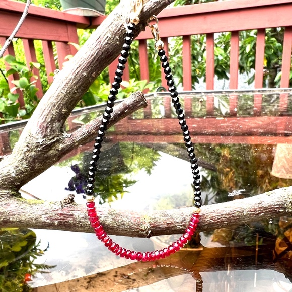 Natural Black Spinel and Ruby Bracelet Handmade in Solid 14k Yellow Gold - Picture 8 of 9